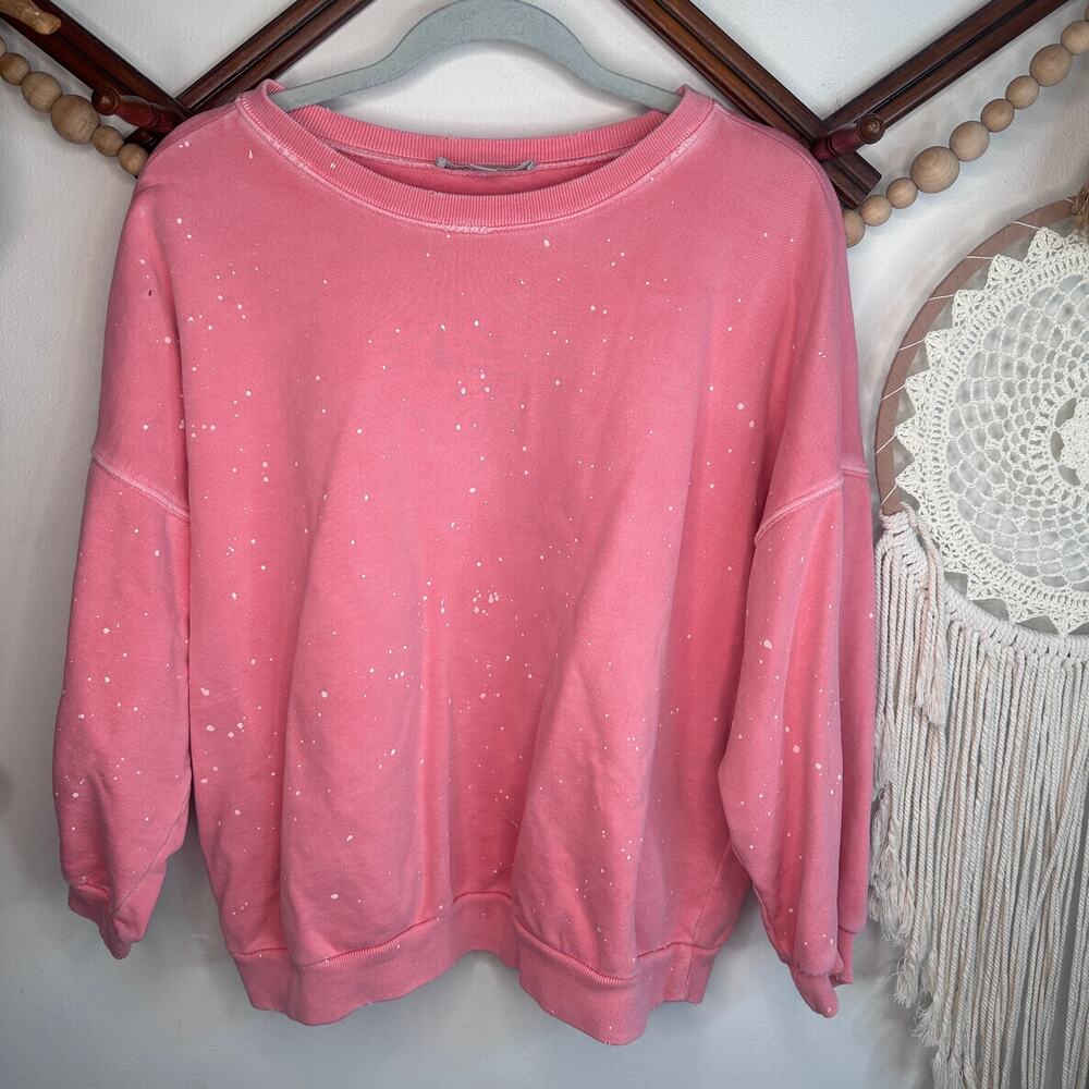 All Saints Pink Storn Splatter Distressed Sweatshirt